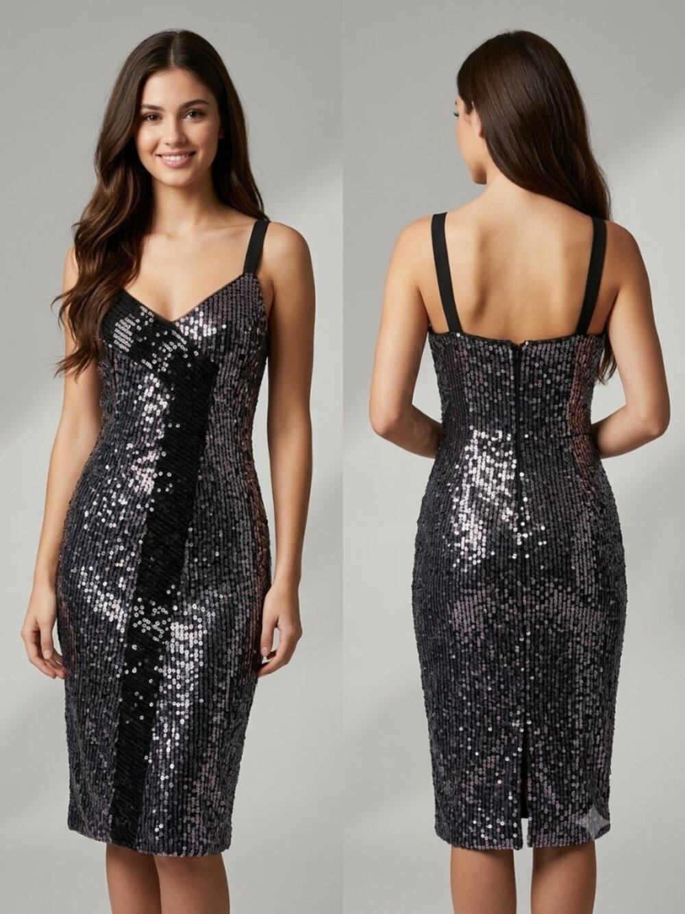 Parker Black Stunning Black Sequin Cocktail Dress - Size 4 - Evening Wear